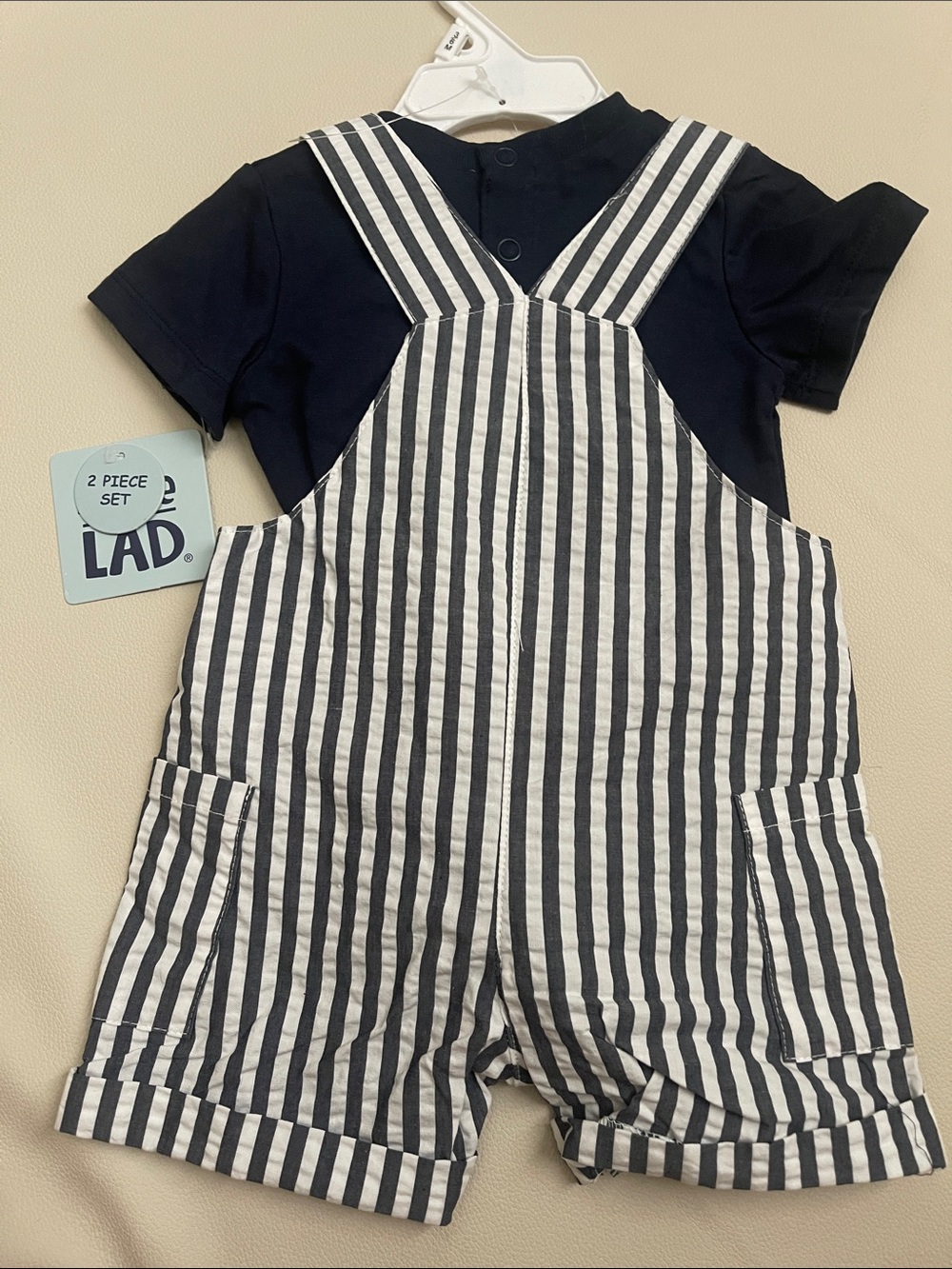 Overalls Set Navy & White Striped - Picture 2 of 2